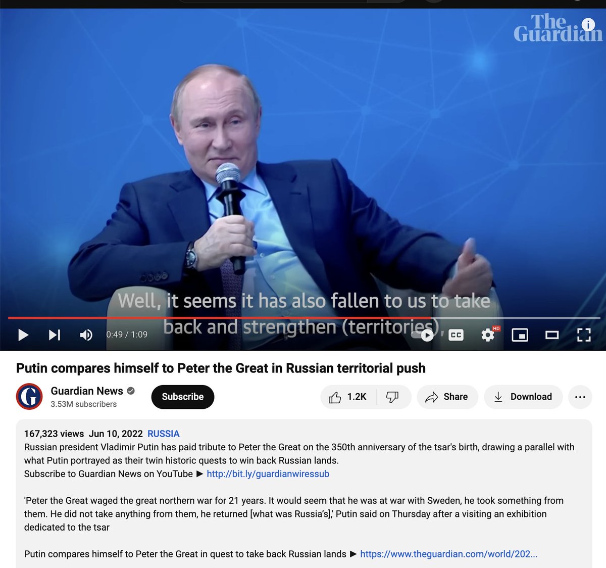 Putin compares himself to Peter the Great in Russian territorial push https://youtu.be/N2sfJjl7_Zk