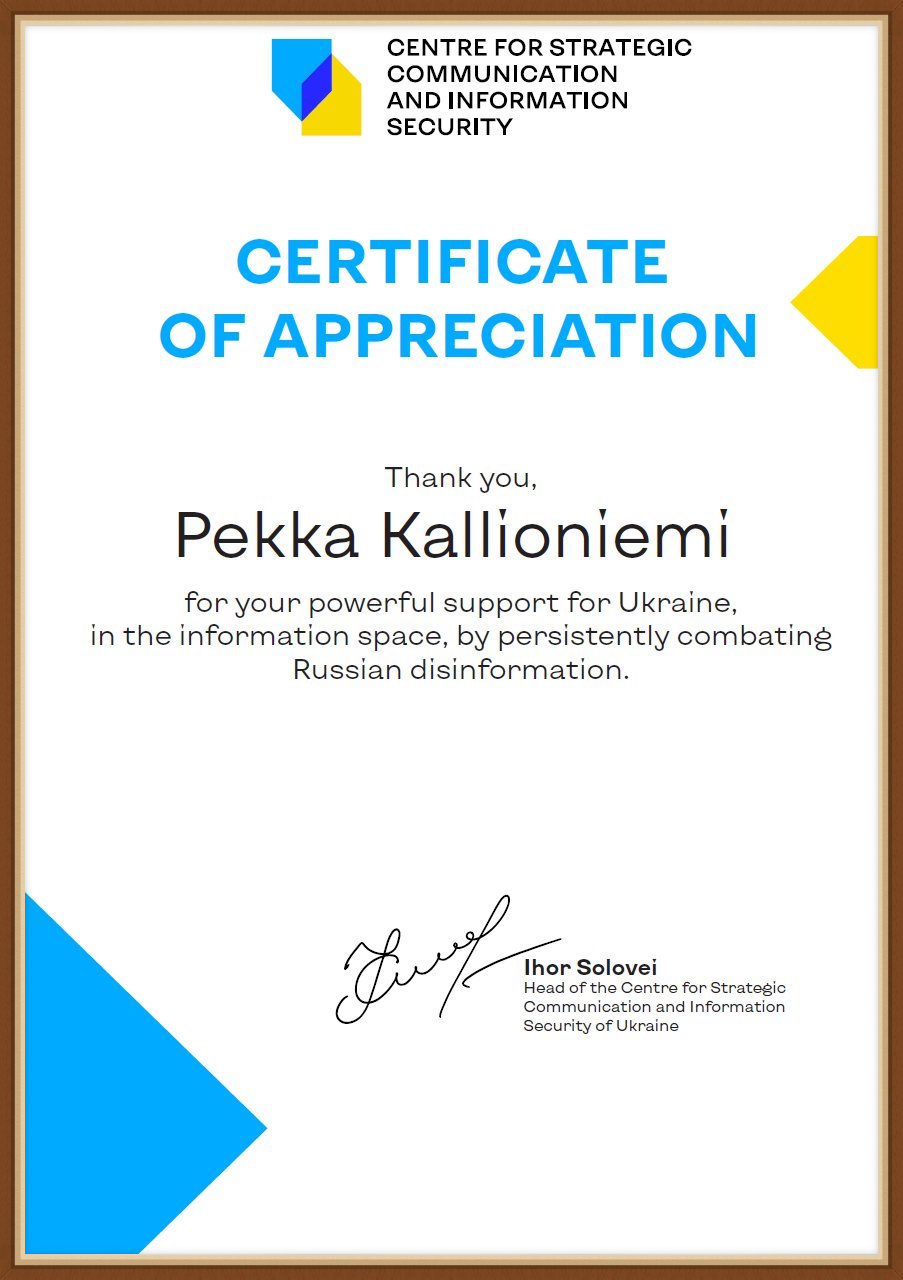 Award from the Centre for Strategic Communication and Information Security of Ukraine