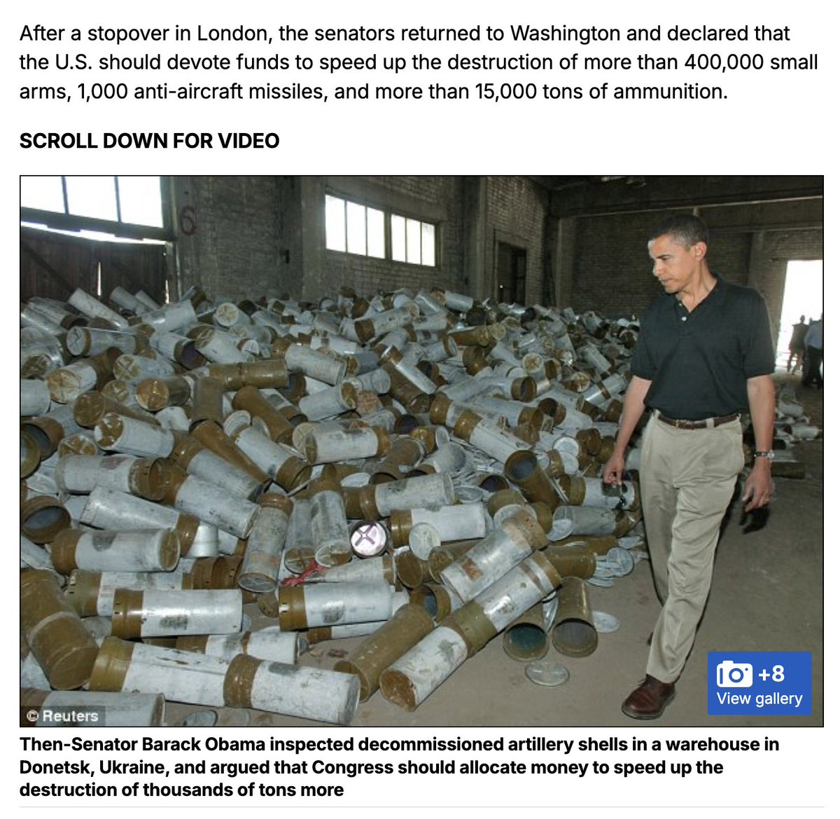 “Flashback: Senator Obama pushed bill that helped destroy more than 15,000 TONS of ammunition, 400,000 small arms and 1,000 anti-aircraft missiles in Ukraine” https://www.dailymail.co.uk/news/article-2573557/Flashback-Senator-Obama-pushed-destruction-15-000-TONS-ammunition-400-000-small-arms-1-000-anti-aircraft-missiles-Ukraine.html