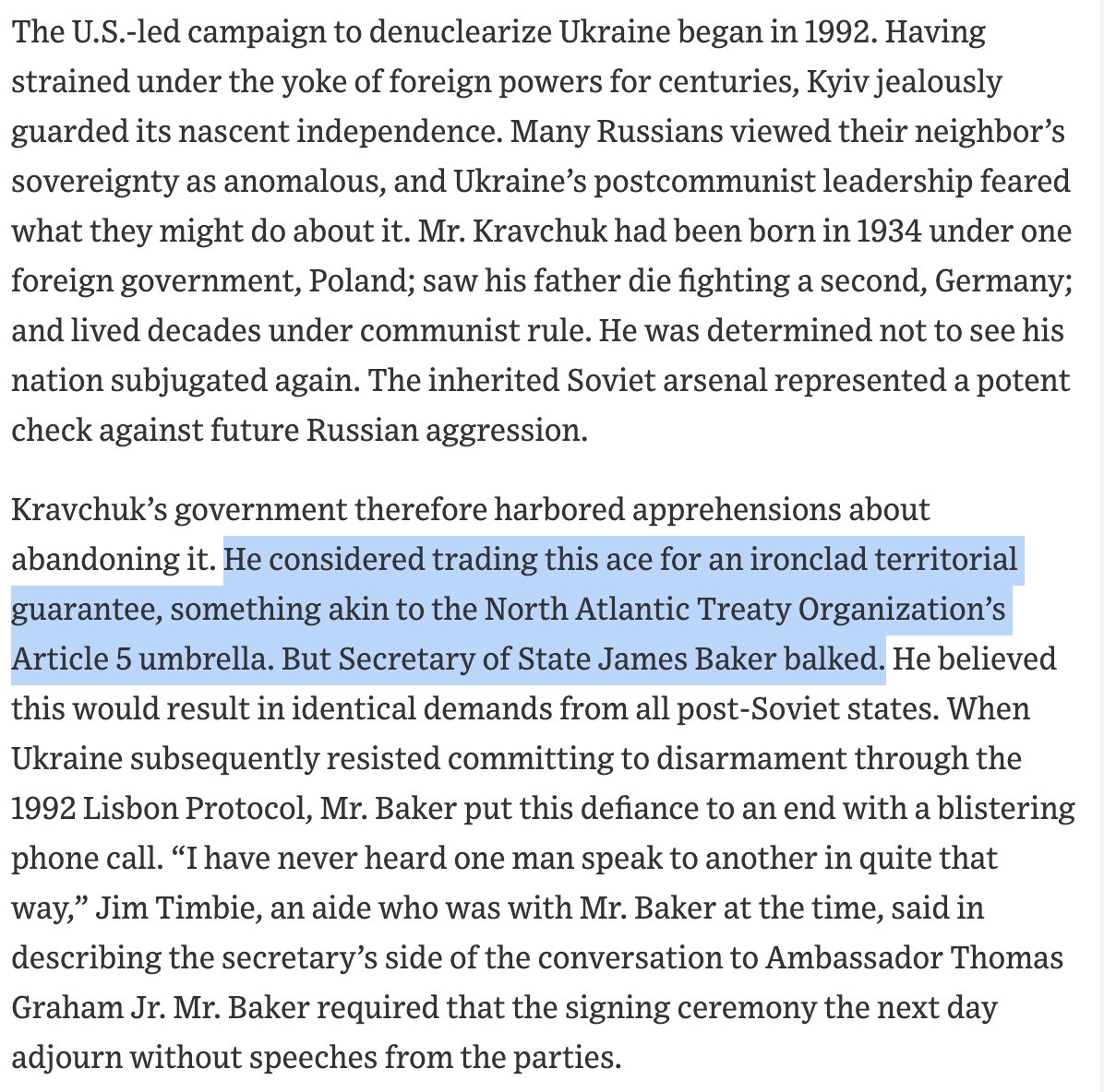 “How Bill Clinton Sealed Ukraine’s Fate” https://www.wsj.com/articles/how-bill-clinton-sealed-ukraines-fate-disarmament-nuclearweapons-power-america-russia-kyiv-11648217959