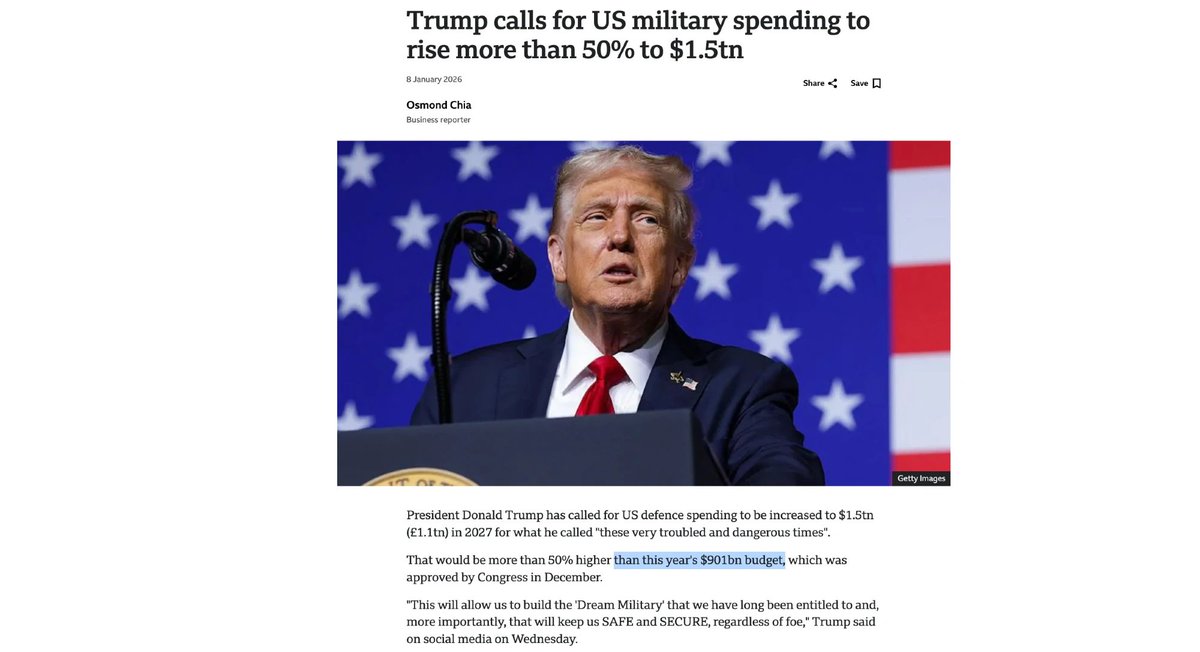 Trump calls for US military spending to rise more than 50% to $1.5tn https://www.bbc.com/news/articles/cy59kxl2xwzo