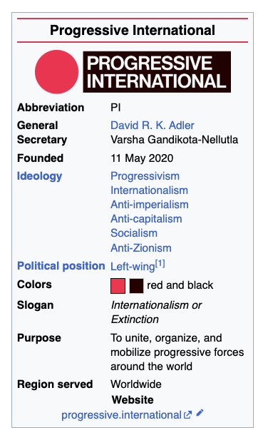 Wikipedia: Progressive International https://en.wikipedia.org/wiki/Progressive_International