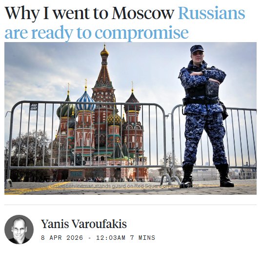Yanis Varoufakis: Why I went to Moscow: Russians are ready to compromise https://unherd.com/2026/04/why-i-went-to-moscow/ https://archive.ph/JSTnL
