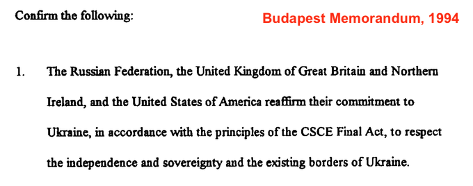 Memorandum on security assurances in connection with Ukraine’s accession to the Treaty on the Non-Proliferation of Nuclear Weapons, December 5, 1994 https://treaties.un.org/Pages/showDetails.aspx?objid=0800000280401fbb
